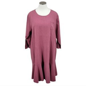 Anysize Women's Mauve Pink Linen Cotton Long Sleeve Maxi Dress Lagenlook